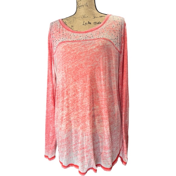 Seven7 EC  slightly sheer long sleeve tee.  Rhinestone accents. Size x-large - Picture 1 of 6